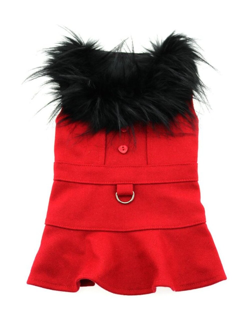 Doggie Design Wool Fur-Trimmed Dog Harness Coat - Red